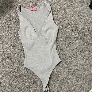 Gray Ribbed Bodysuit